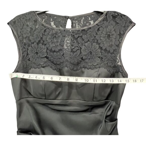 Vintage Xscape Evening Dress Womens 6 Black Satin Lace Ruched Cocktail Holiday - Picture 6 of 12